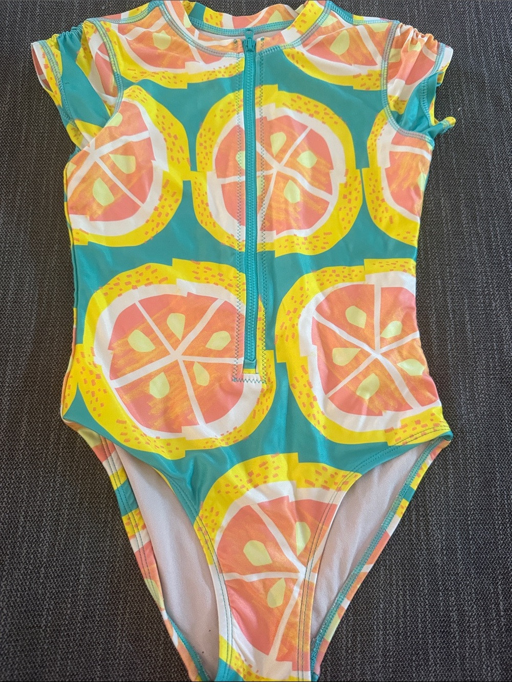 Tea Collection Teal One-Piece with Yellow and Coral Citrus Print